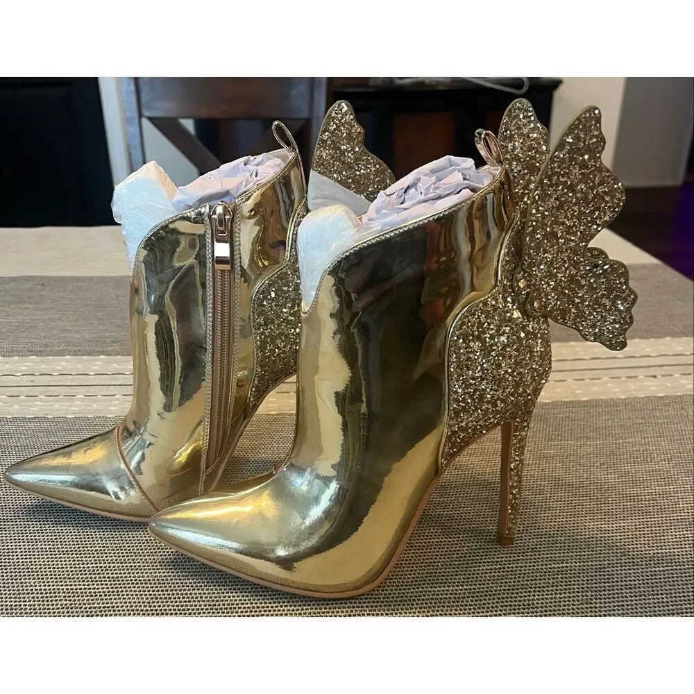 Findvell Ankle Boots Back Butterfly Sexy Pointed Toe Stiletto Booties